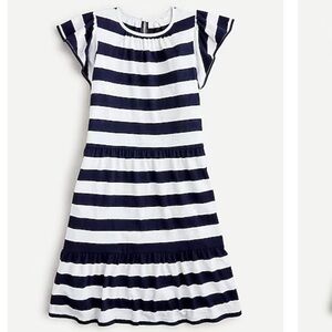 J crew crewcuts girls ruffle sleeve tiered dress navy ivory stripe size XXS 2-3
